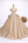 Royal Champagne Embroidered Ball Gown