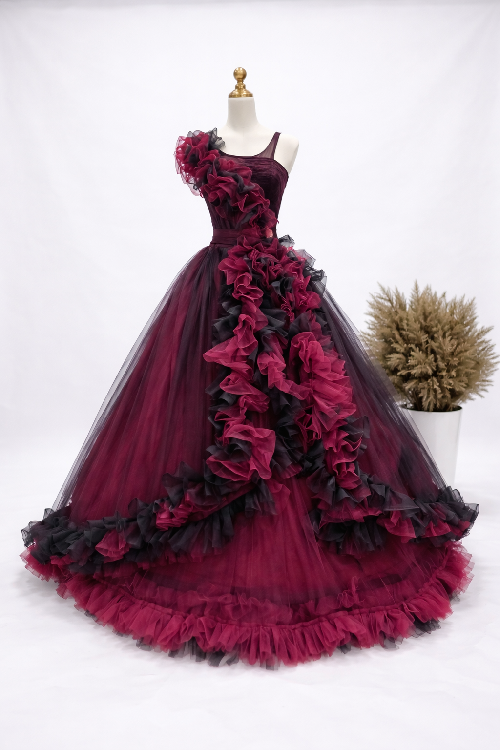 Midnight Rose Ruffle Couture Ball Gown