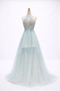 Celestial Ice Blue Embellished Evening Gown