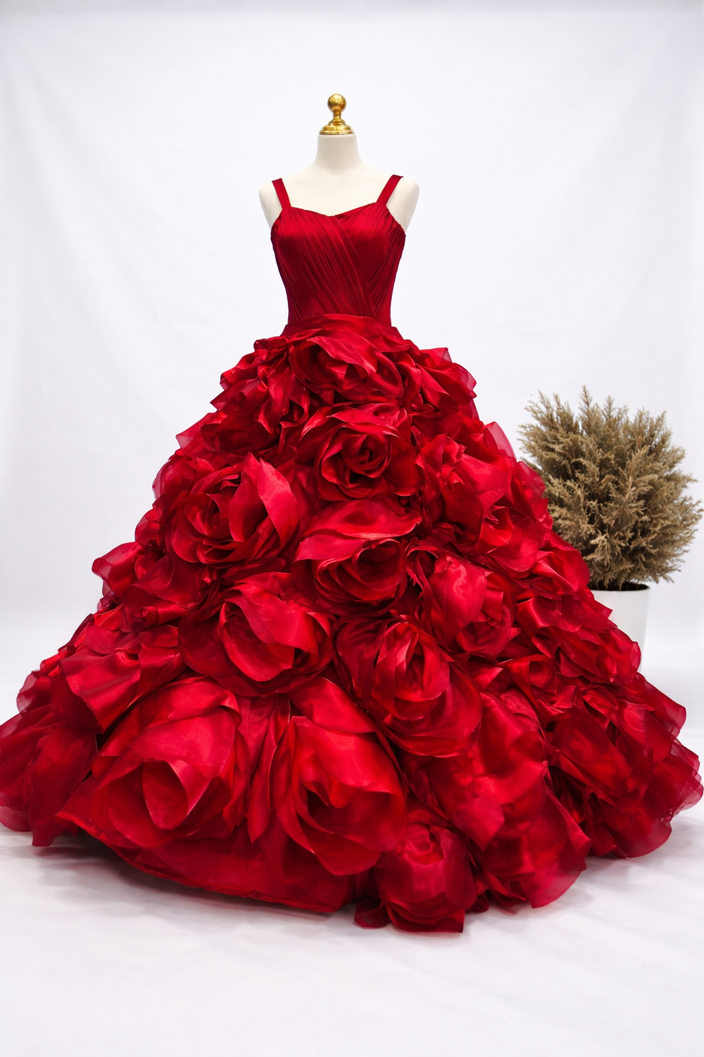 Royal Crimson Rose Couture Ball Gown